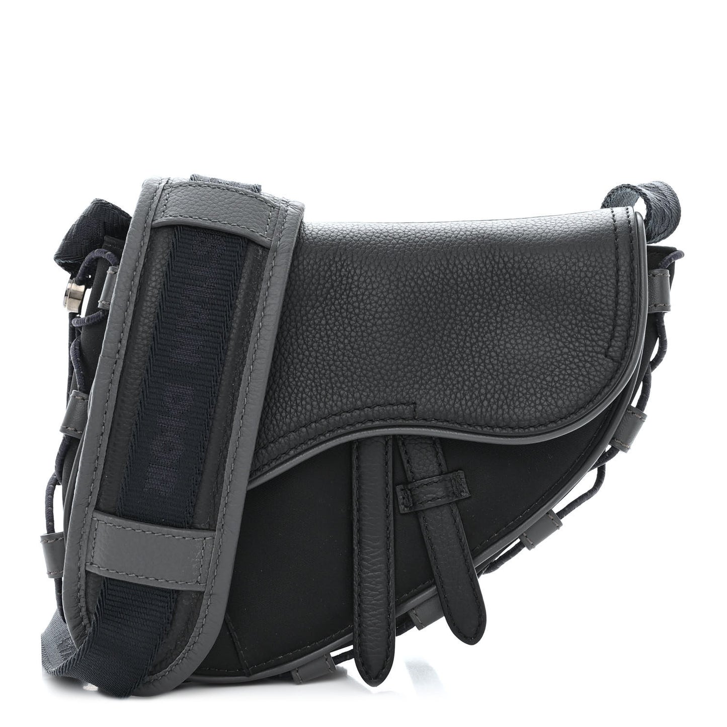 X SACAI Grained Calfskin Technical Fabric Mens Saddle Bag Black
