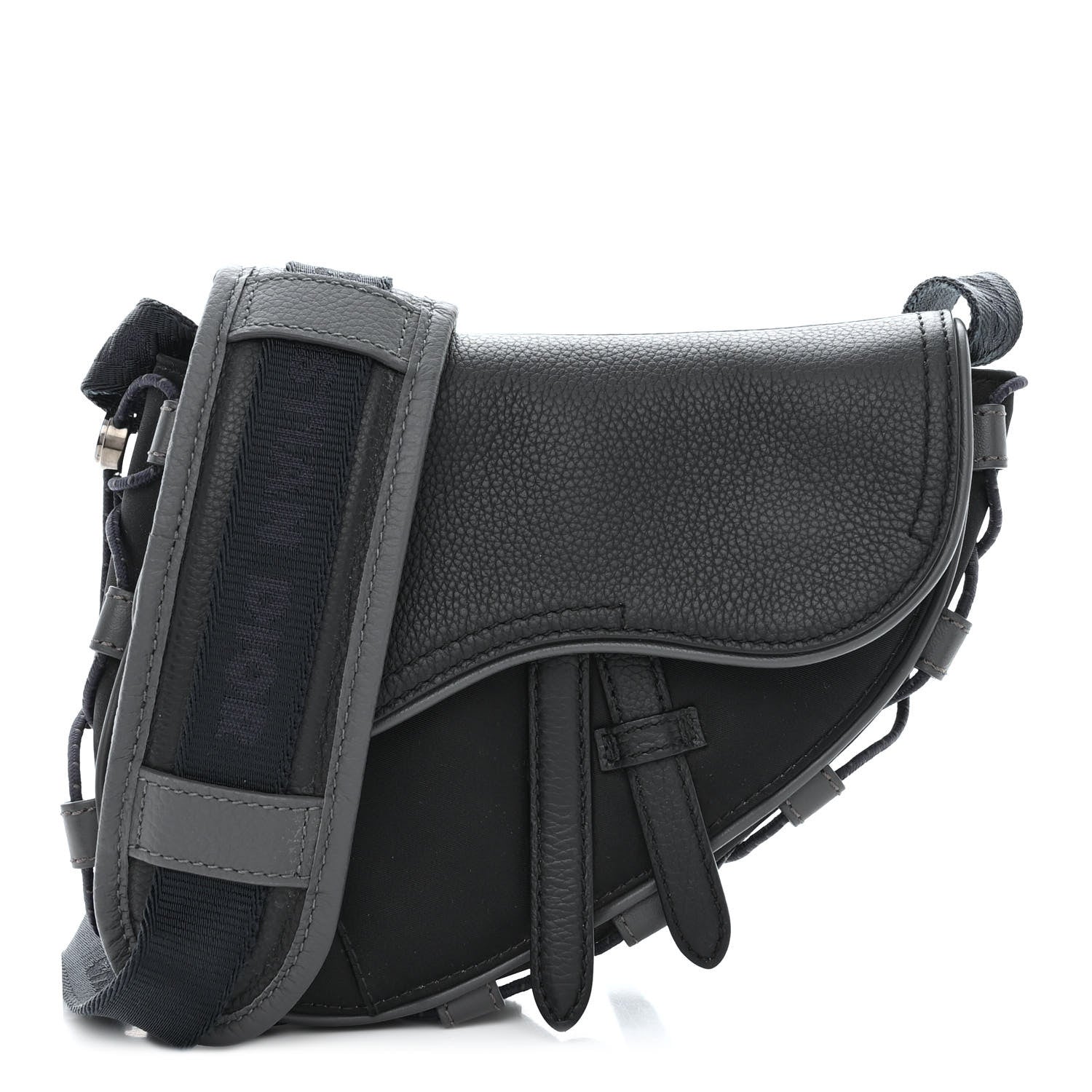 Christian Dior X SACAI Grained Calfskin Technical Fabric Mens Saddle Bag Black 1 of 10