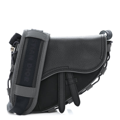 Christian Dior X SACAI Grained Calfskin Technical Fabric Mens Saddle Bag Black 1 of 10