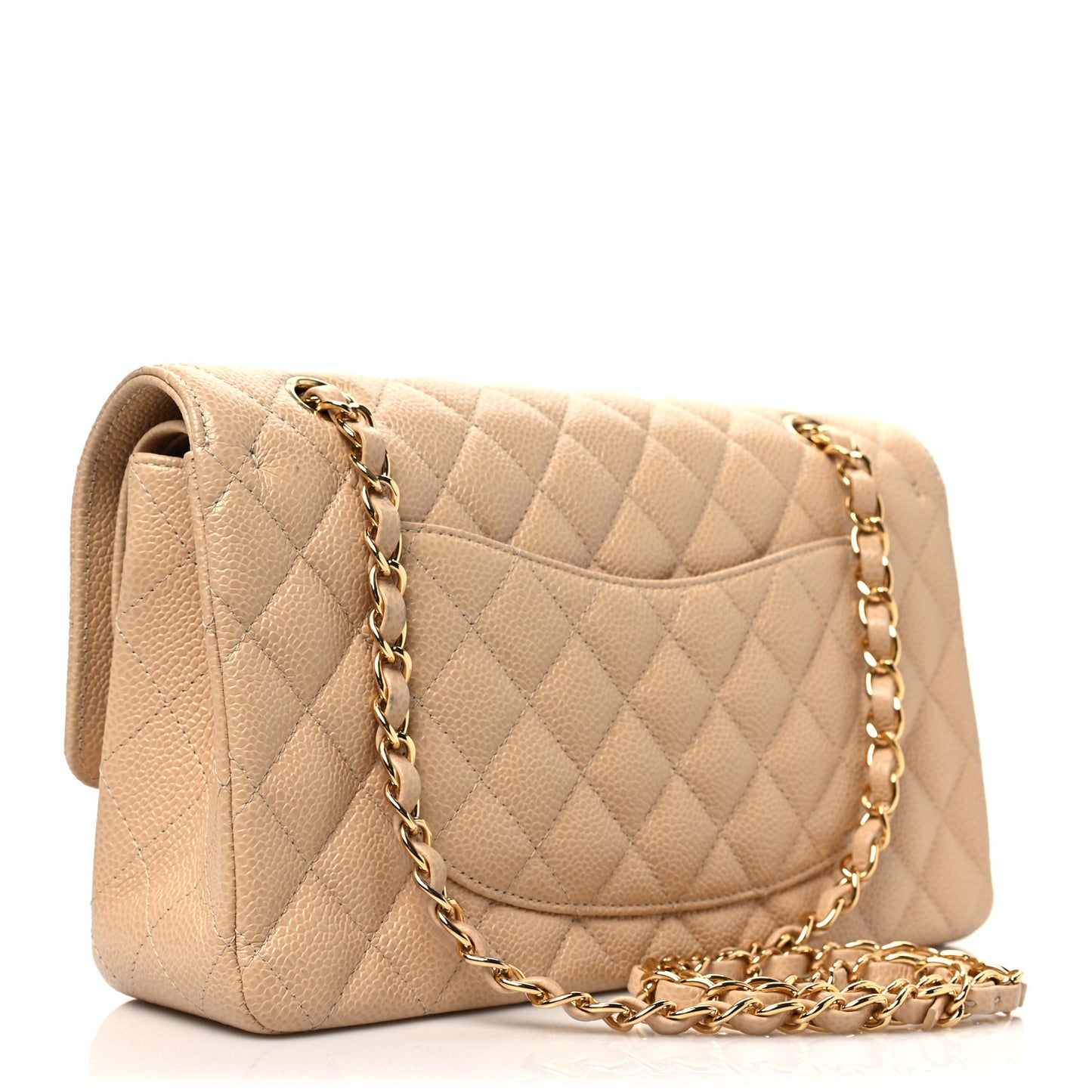 Caviar Quilted Medium Double Flap Beige