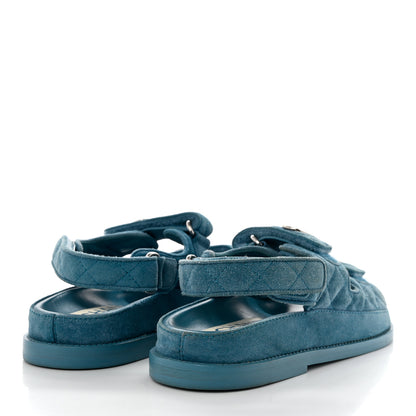 Chanel Suede Calfskin Velcro Dad Sandals 35 Blue 4 of 8