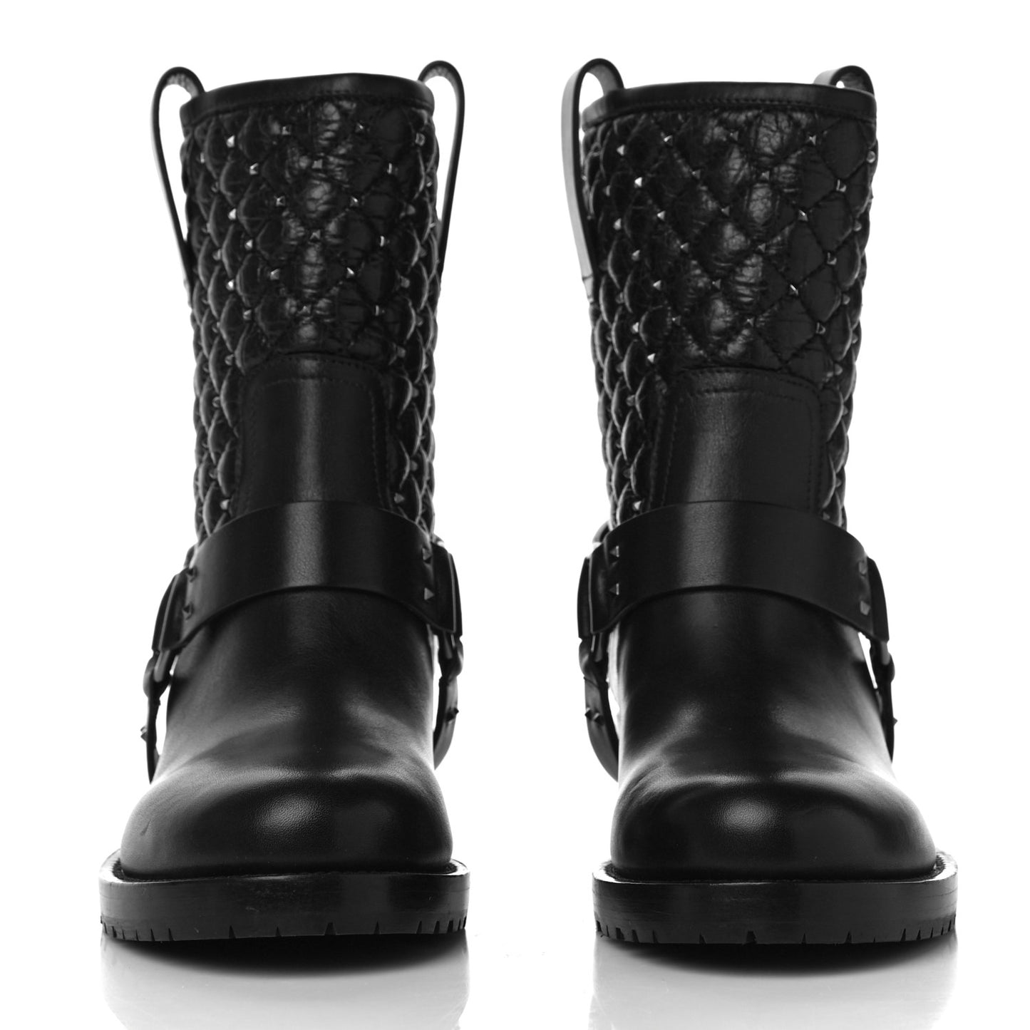 Calfskin Crackled Lambskin Rockstud Spike 20mm Biker Boots 37 Black