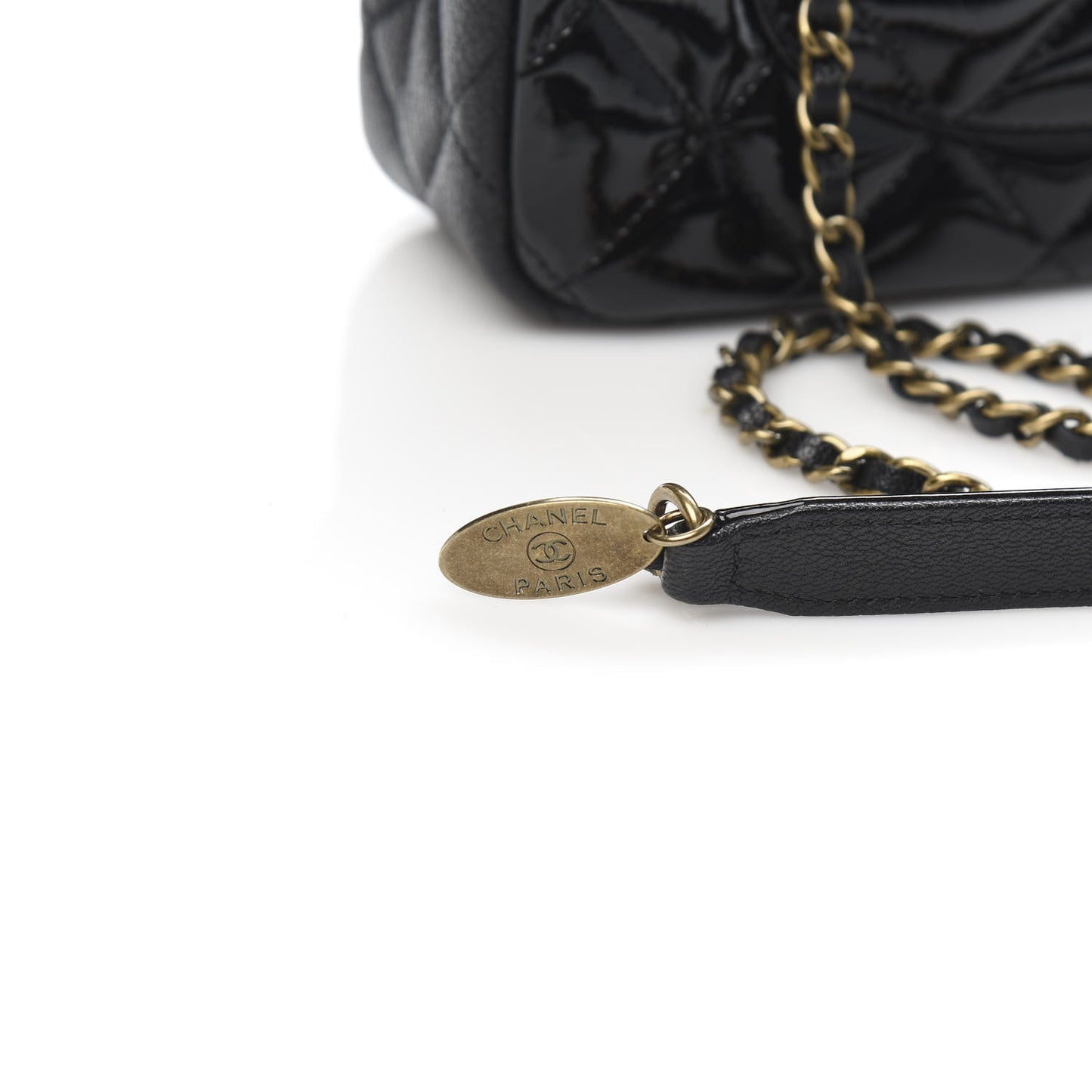 Patent Goatskin Quilted Medium CC Eyelet Flap Black