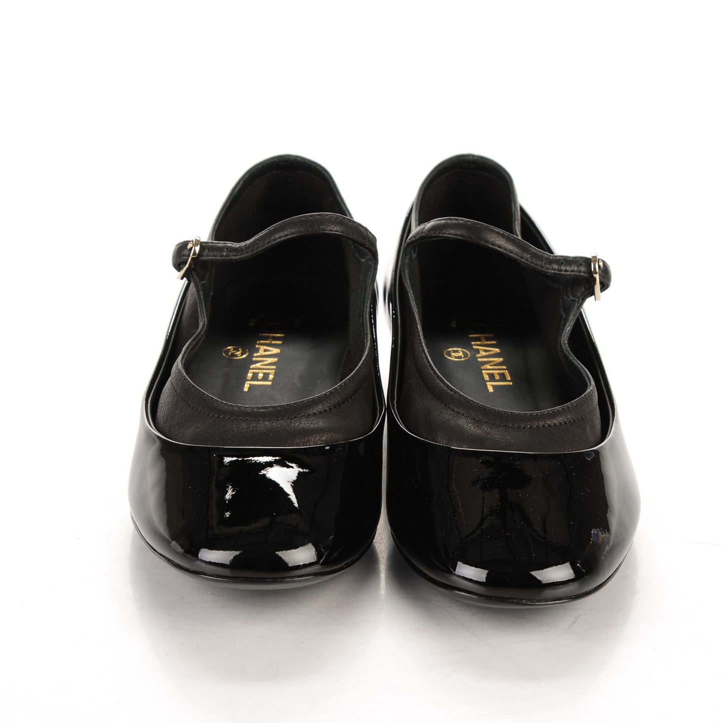 Patent Calfskin Mary Jane Ballerina Flats 38.5 Black