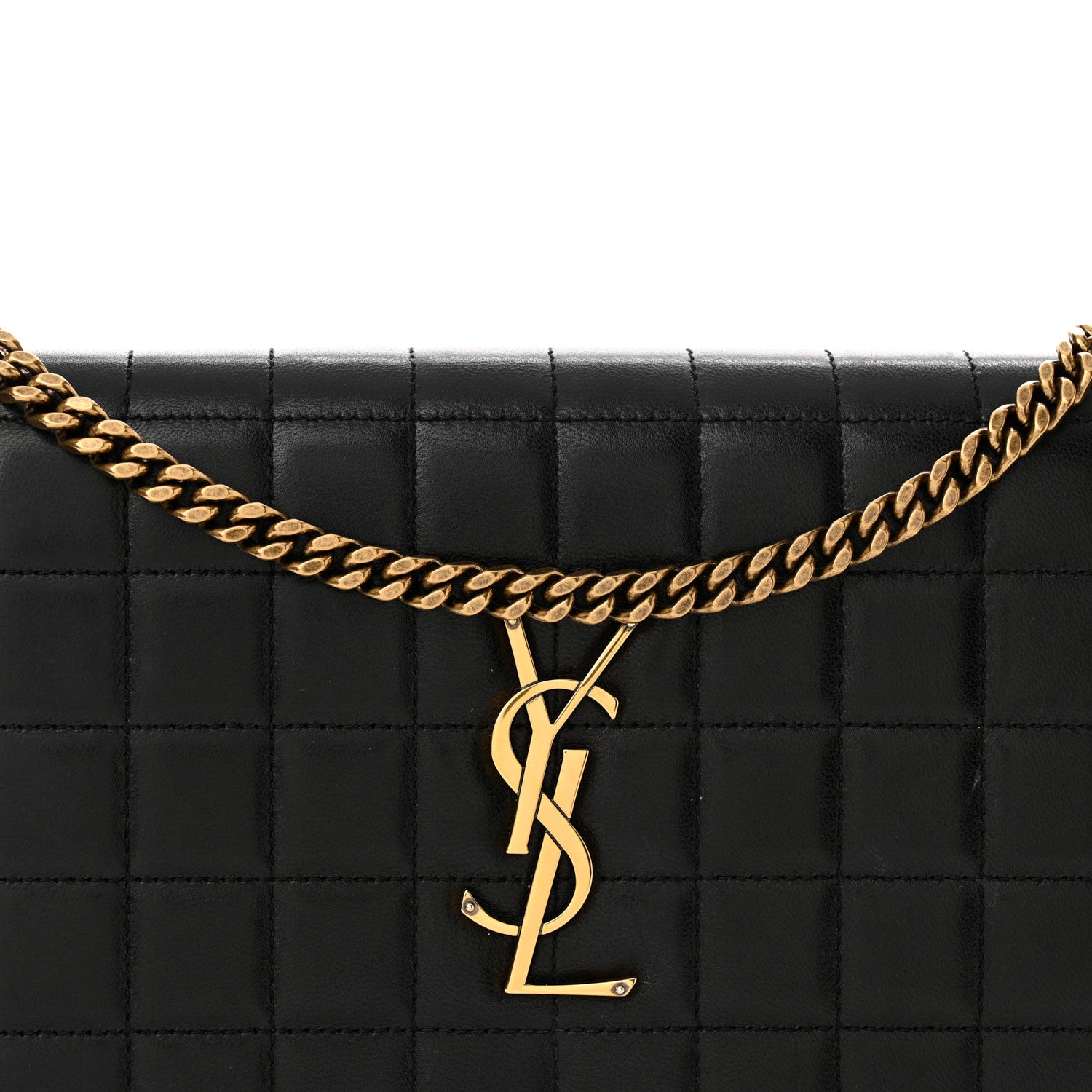 Saint Laurent Lambskin Carre Quilted Cassandre Chain Wallet Black 8 of 23
