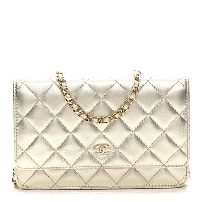 Chanel Metallic Lambskin Quilted Wallet On Chain WOC Gold 1 of 11