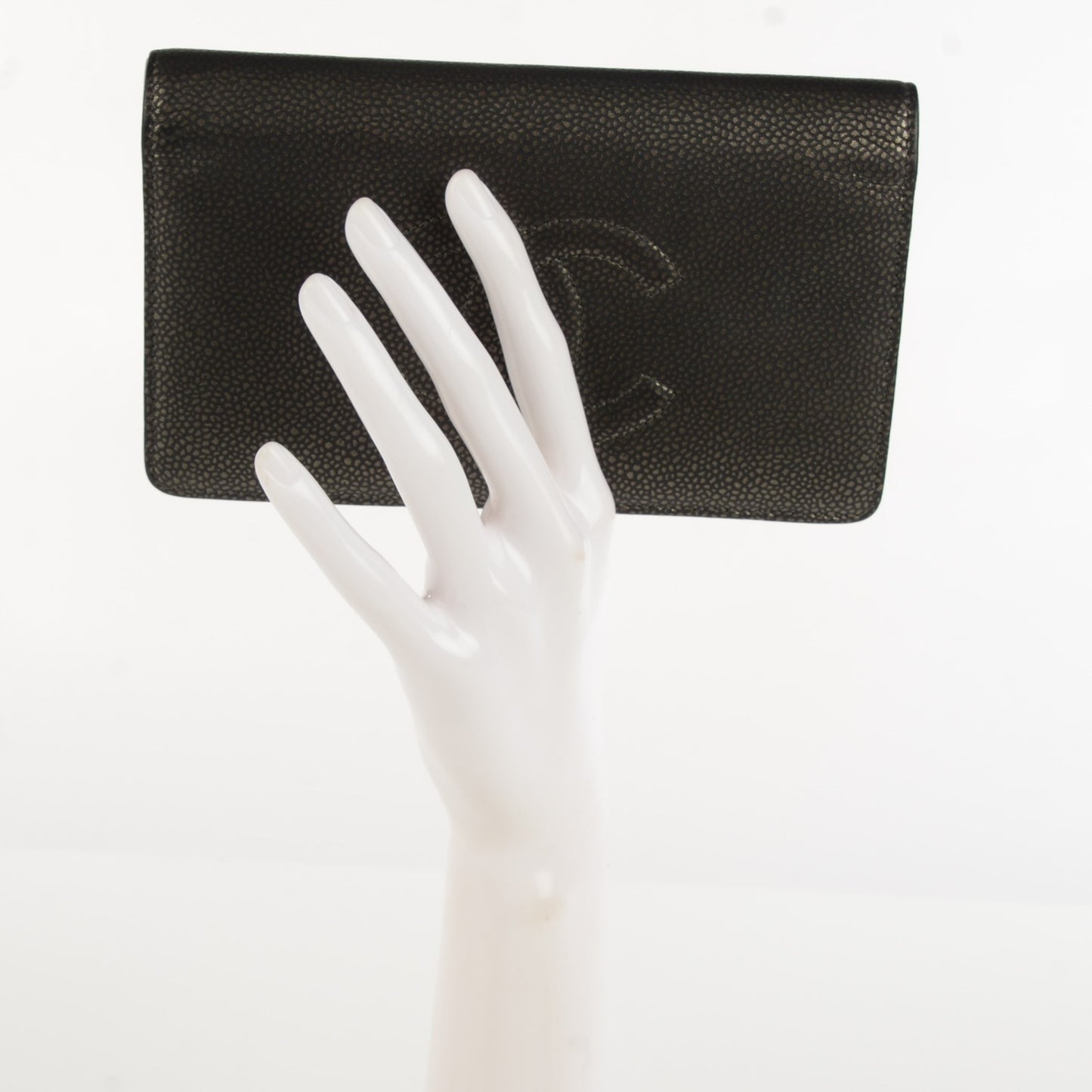 Metallic Caviar Timeless CC Yen Wallet Dark Silver