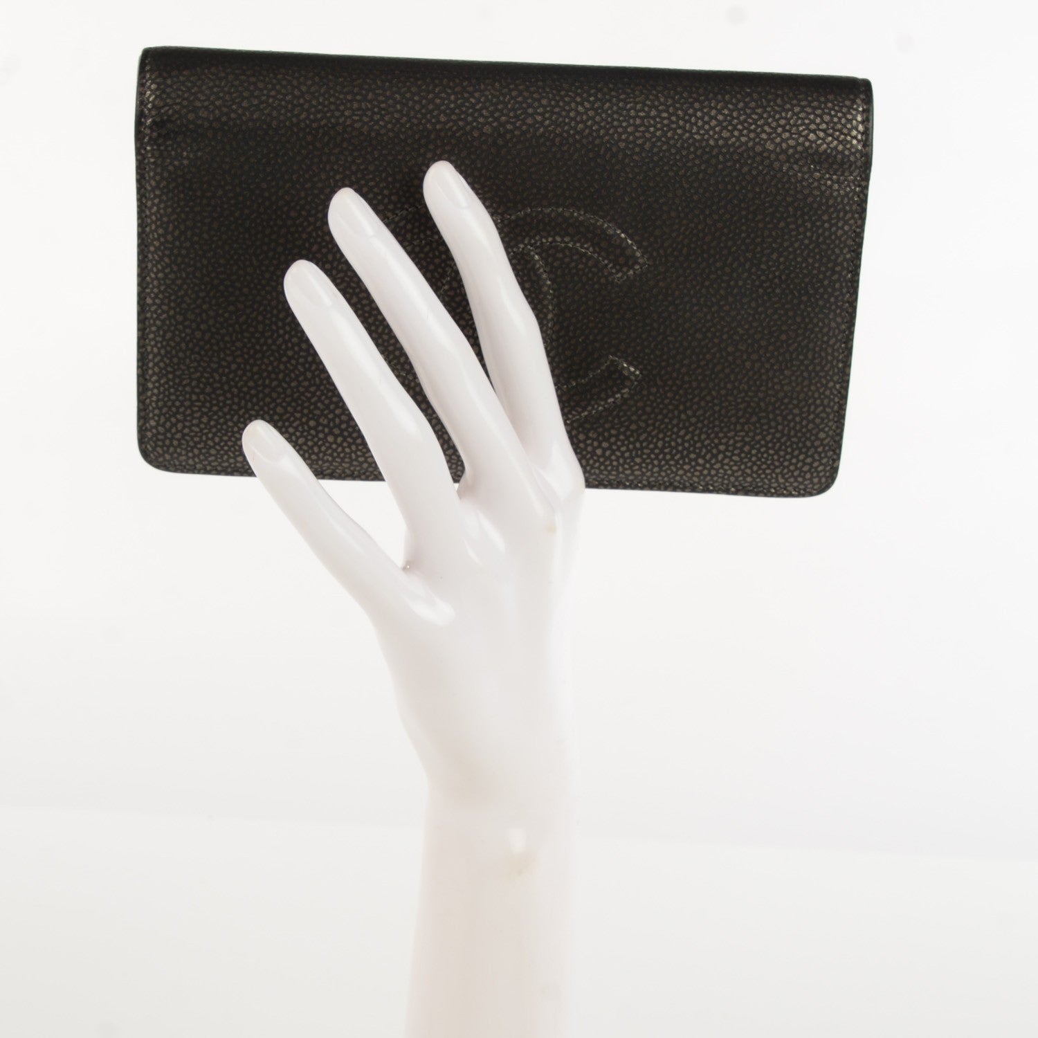 Chanel Metallic Caviar Timeless CC Yen Wallet Dark Silver 2 of 8