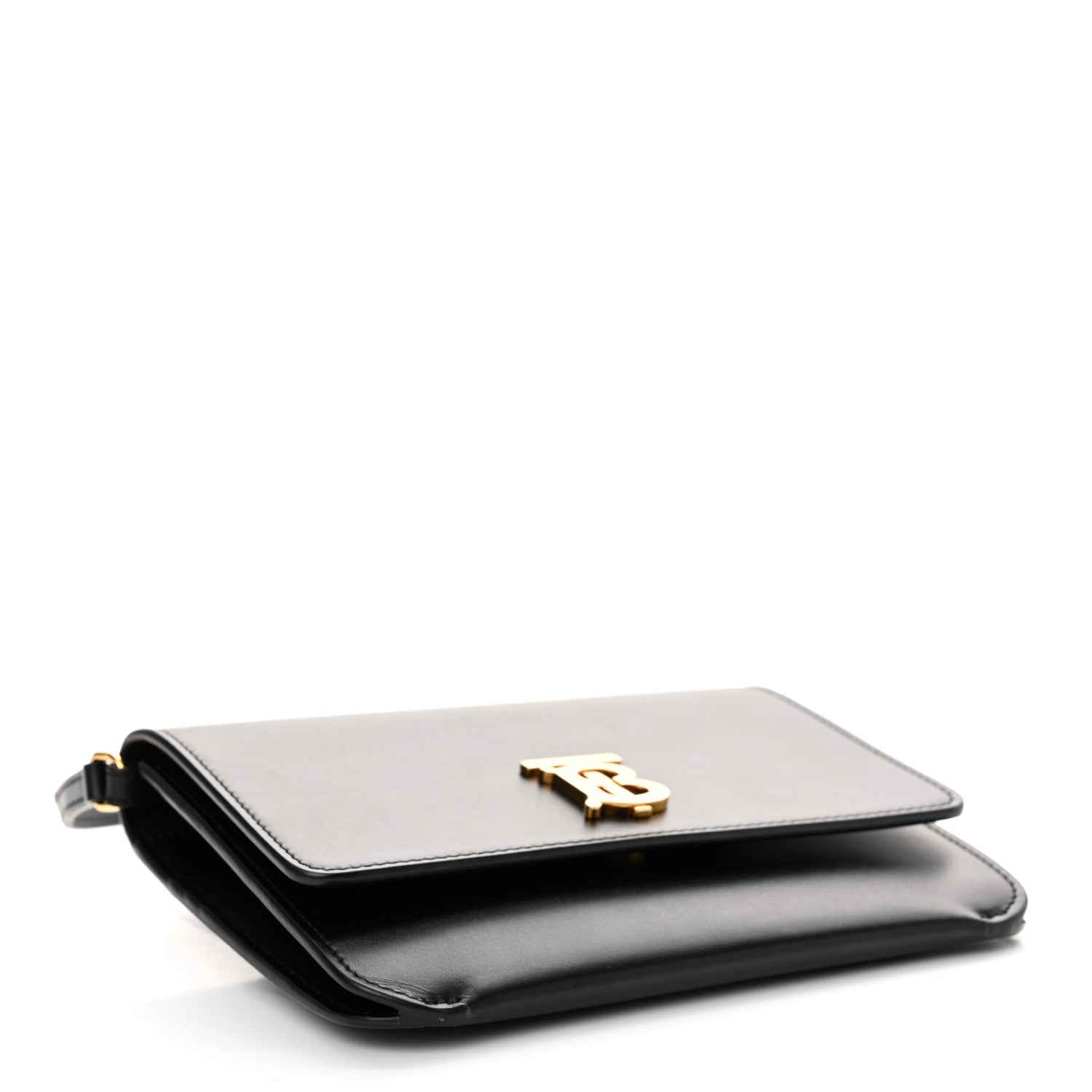 Burberry Calfskin Monogram TB Mini Flat Crossbody Bag Black 4 of 13