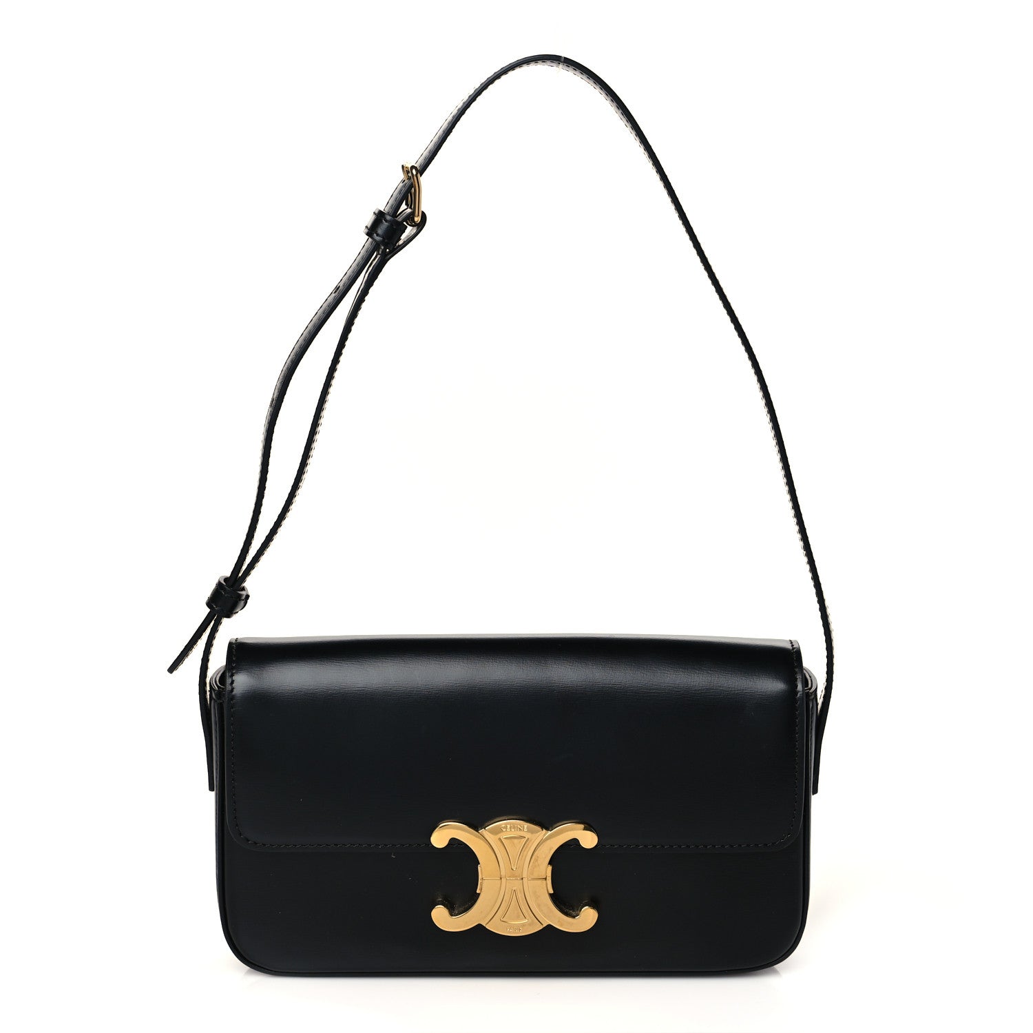 Celine Shiny Calfskin Triomphe Shoulder Bag Black 1 of 11