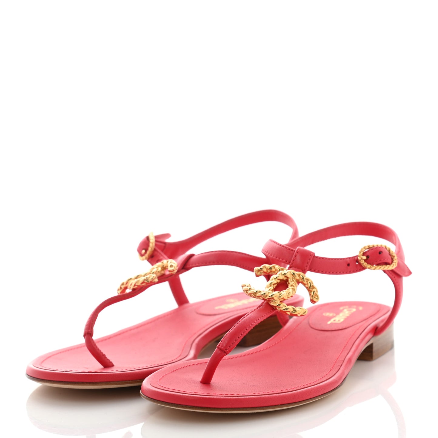 Lambskin CC Logo Thong Sandals 35.5 Red
