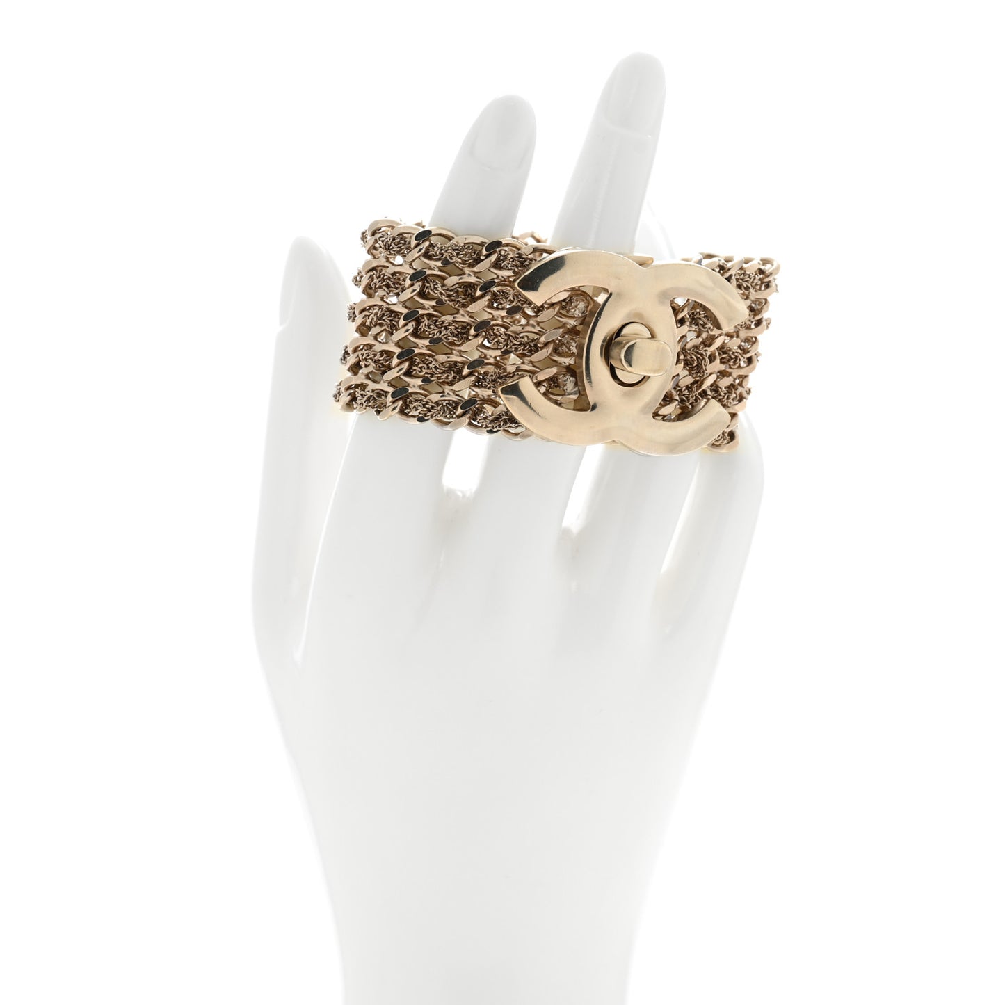 Metal CC Turnlock Multistrand Chain Bracelet Gold