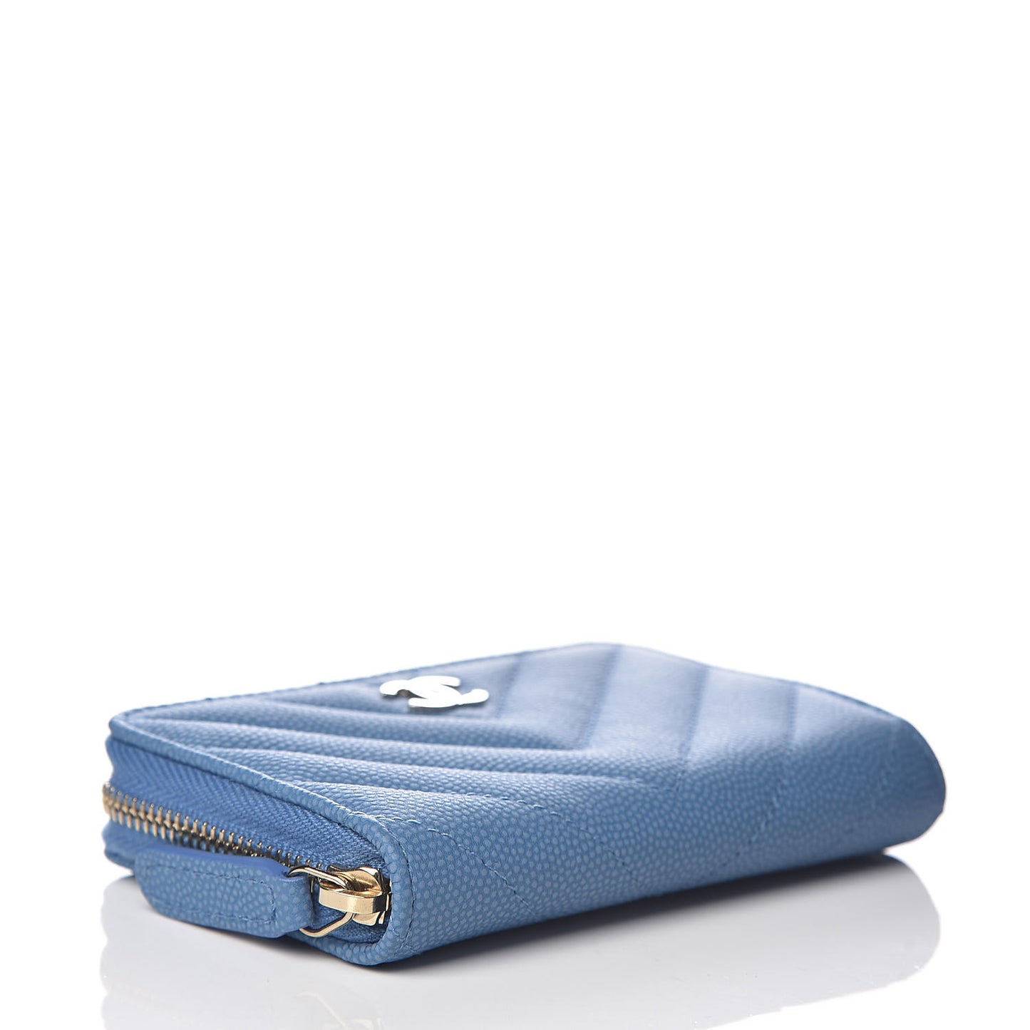 Caviar Flat Chevron Quilted Zip Coin Purse Blue