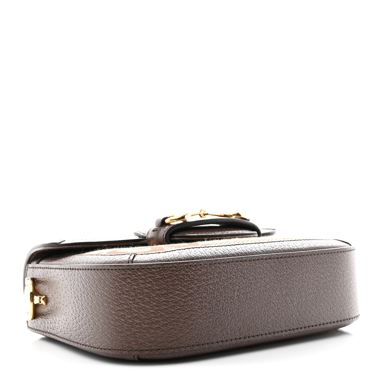 Monogram Jumbo GG Textured Dollar Calfskin Web Mini Horsebit 1955 Shoulder Bag Camel Ebony New Acero