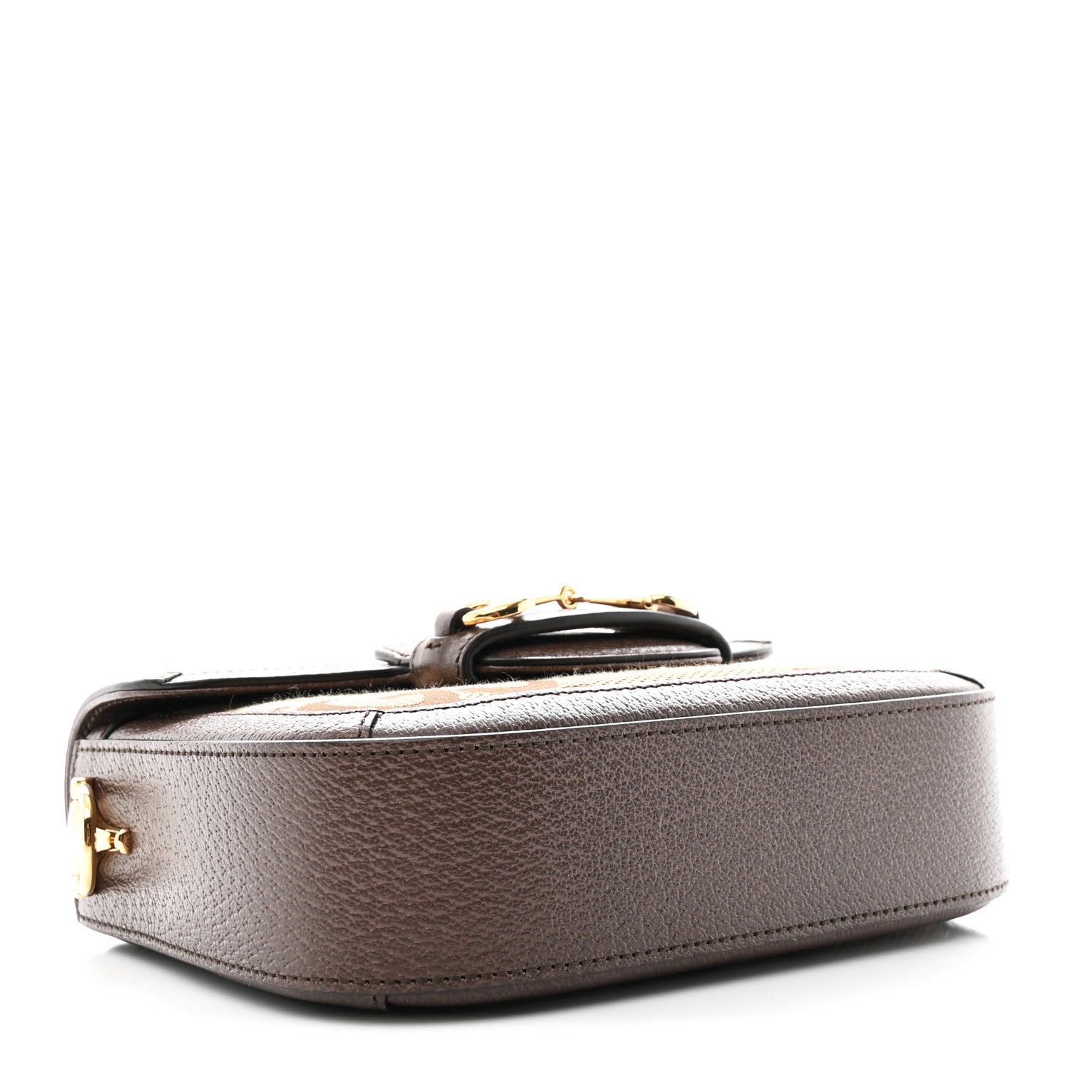 Gucci Monogram Jumbo GG Textured Dollar Calfskin Web Mini Horsebit 1955 Shoulder Bag Camel Ebony New Acero 4 of 10