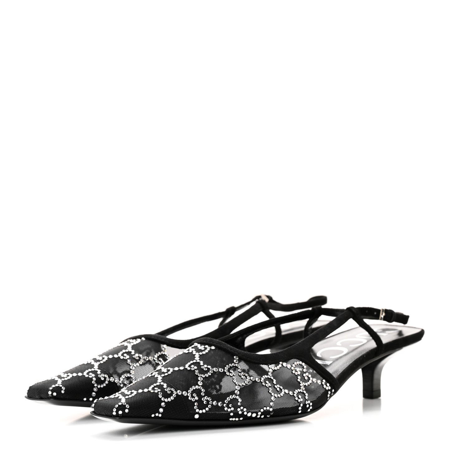 Tela Retino Kid Scamosciato Crystal GG Monogram Square G 35mm Slingback Pumps 41 Black