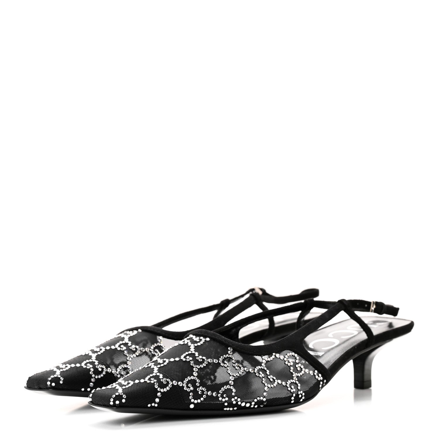 Gucci Tela Retino Kid Scamosciato Crystal GG Monogram Square G 35mm Slingback Pumps 41 Black 3 of 9