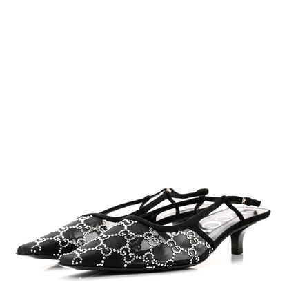 Gucci Tela Retino Kid Scamosciato Crystal GG Monogram Square G 35mm Slingback Pumps 41 Black 3 of 9