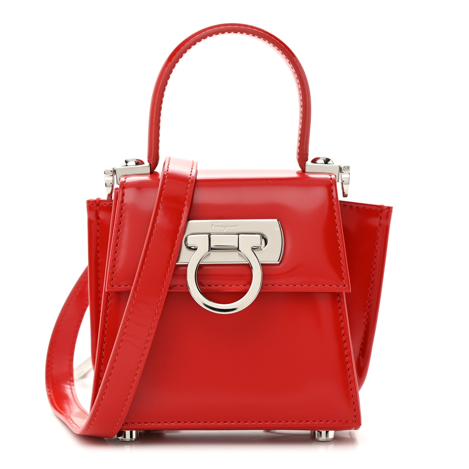 Salvatore Ferragamo Brushed Off Calfskin Micro Iconic Top Handle Bag Flame Red 1 of 9