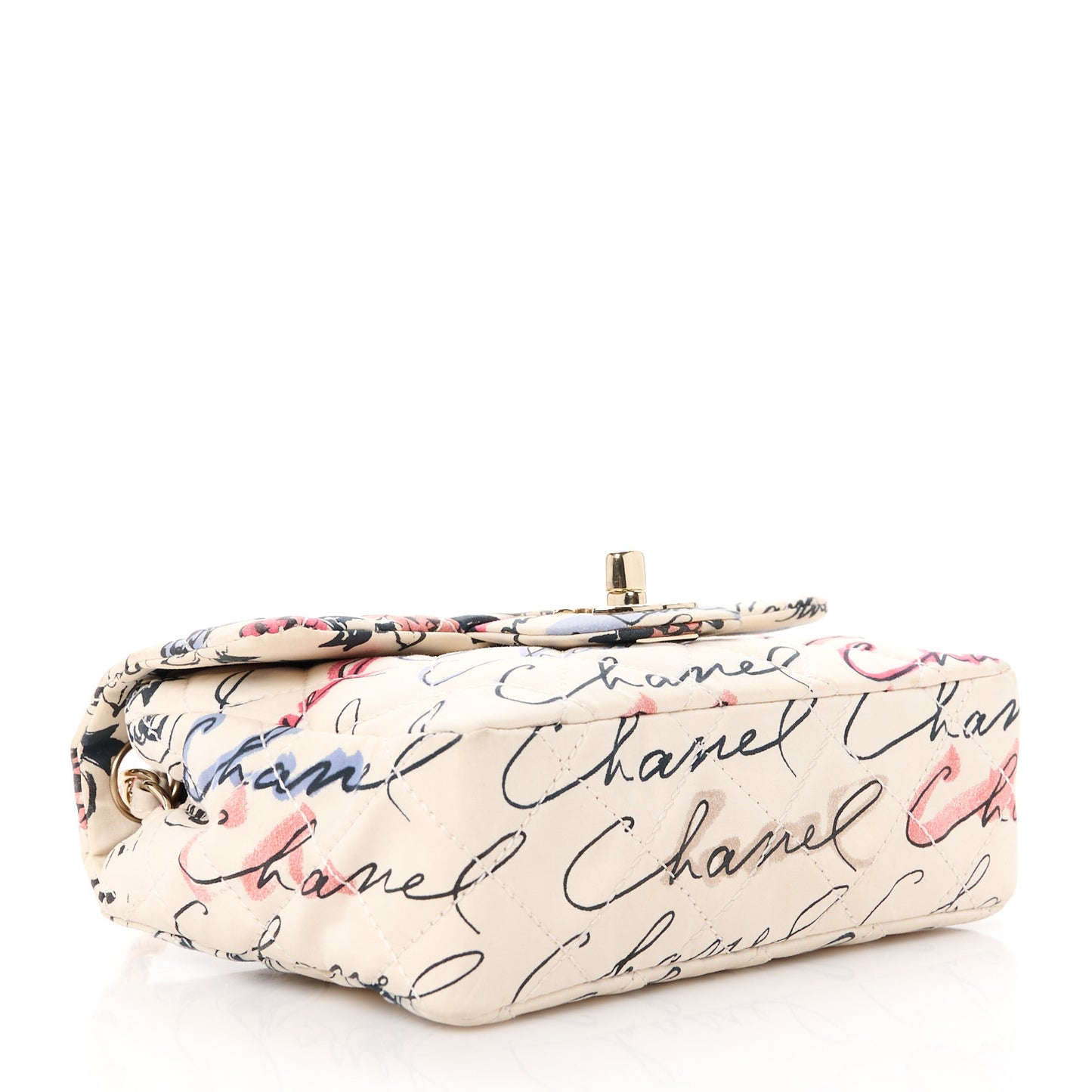 Nylon Quilted Rue Cambon Camellia Printed Mini Flap White Multicolor