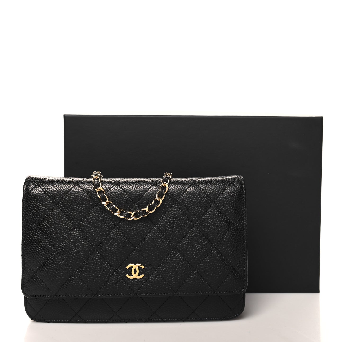 Caviar Quilted Wallet on Chain WOC Black
