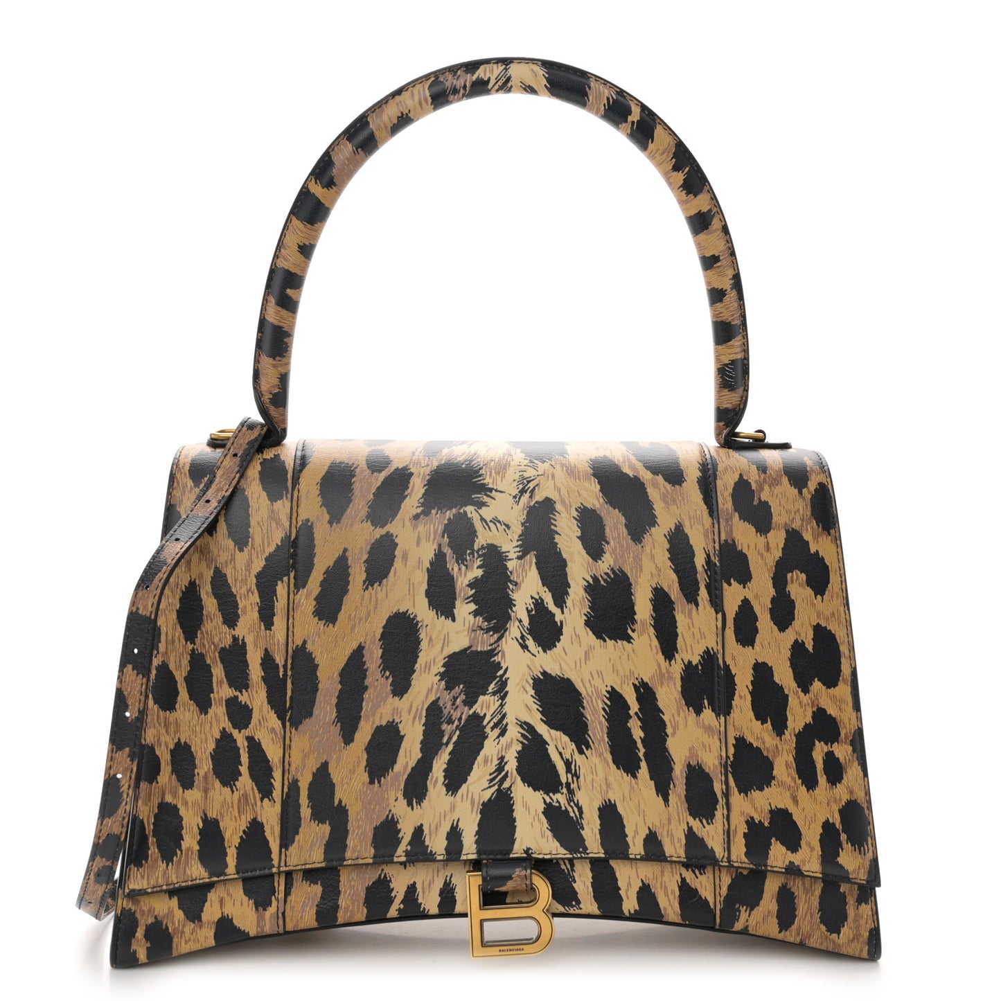 Smooth Calfskin Leopard Print Medium Hourglass Top Handle Bag Beige