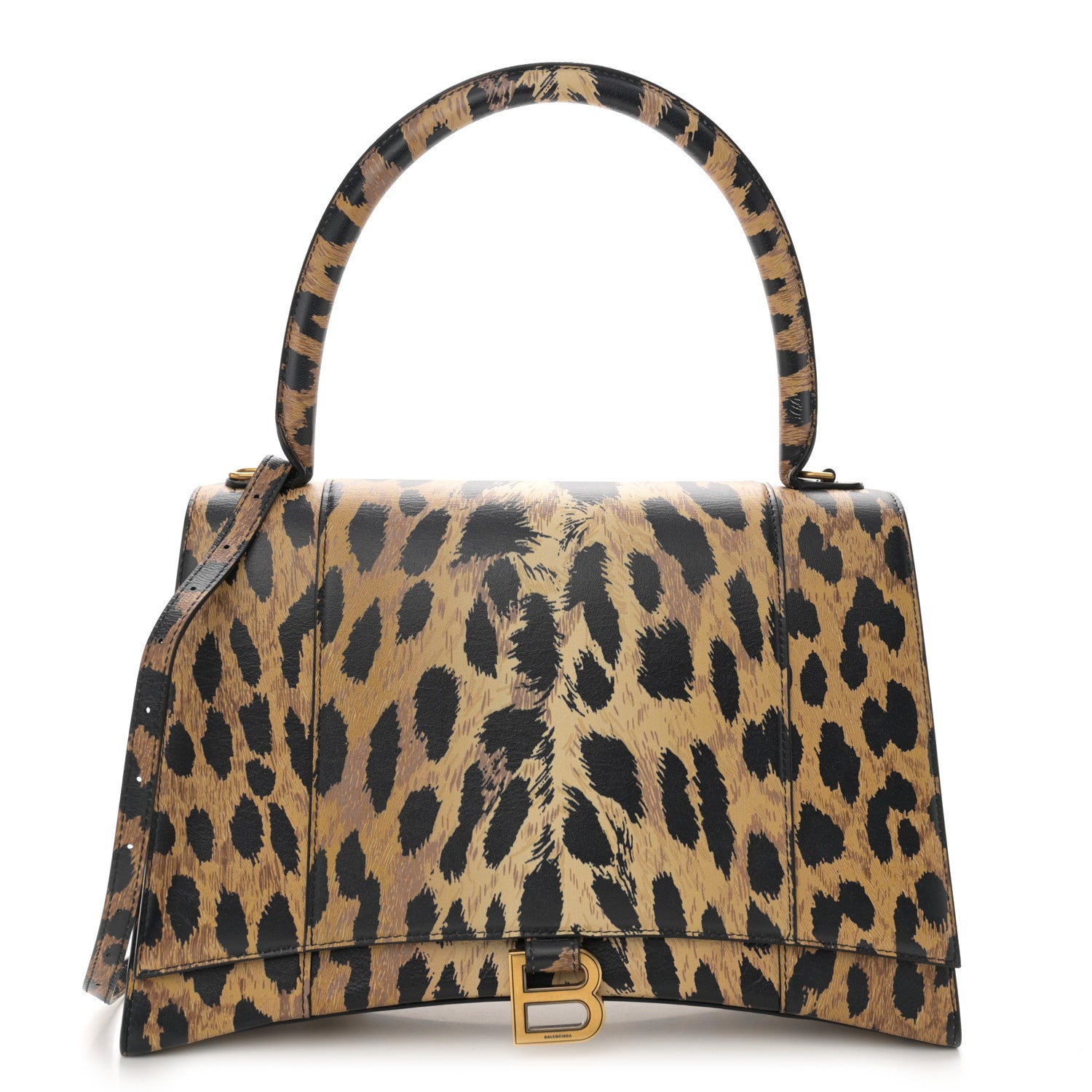 Balenciaga Smooth Calfskin Leopard Print Medium Hourglass Top Handle Bag Beige 1 of 12