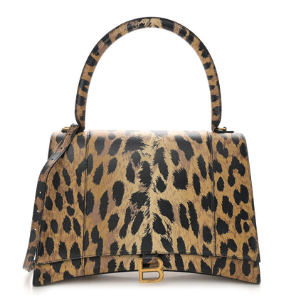 Balenciaga Smooth Calfskin Leopard Print Medium Hourglass Top Handle Bag Beige 1 of 12