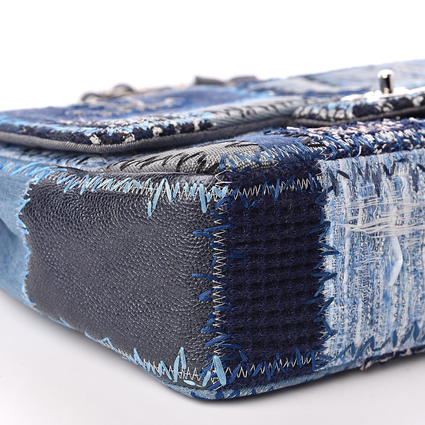 Denim Tweed Patchwork Jumbo Single Flap Blue
