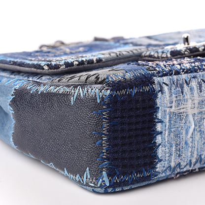Chanel Denim Tweed Patchwork Jumbo Single Flap Blue 8 of 10
