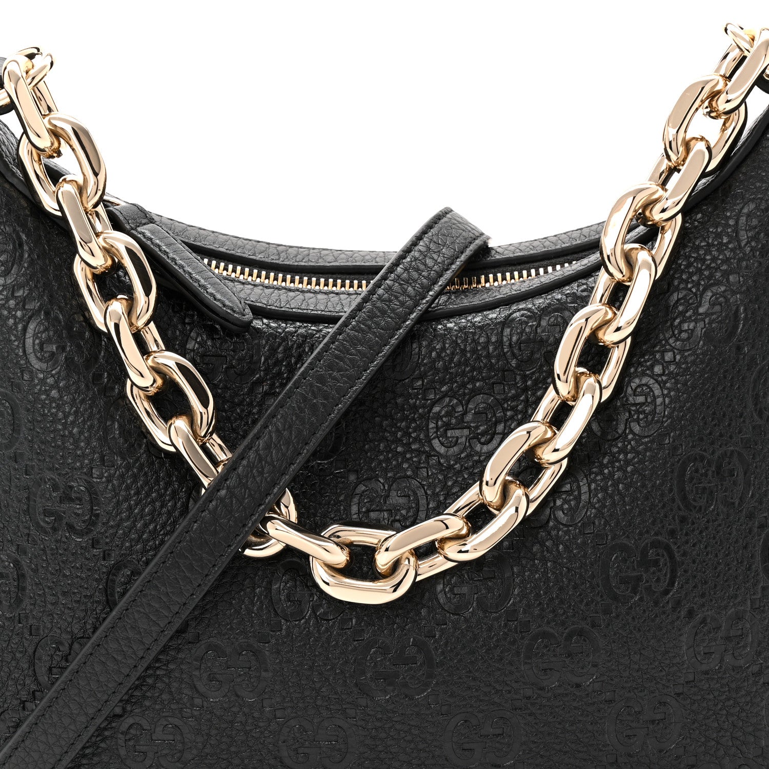 Gucci GG Grainy Calfskin Emblem Small Half Moon Shoulder Bag Black 8 of 10