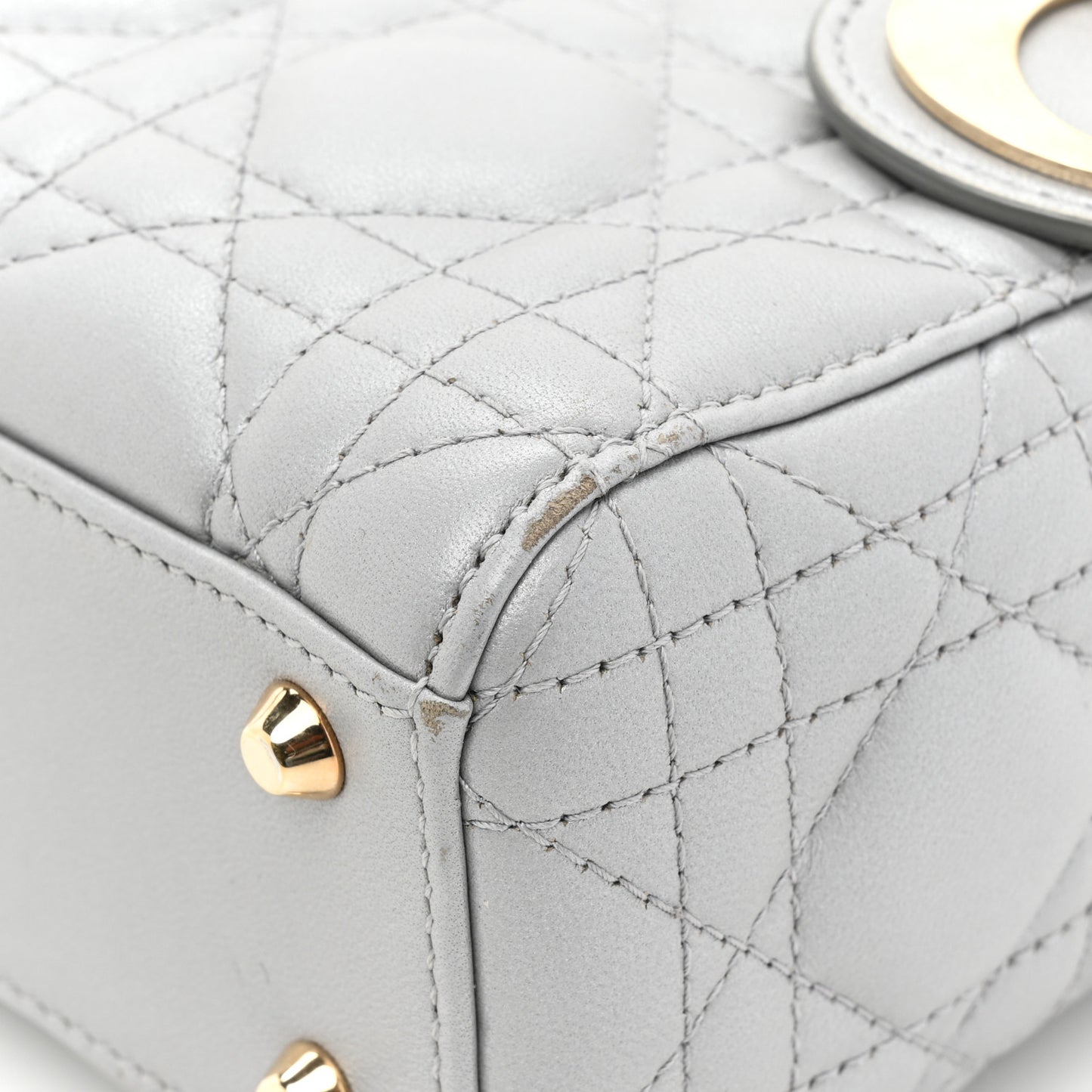 Metallic Lambskin Cannage Mini Lady Dior Grey