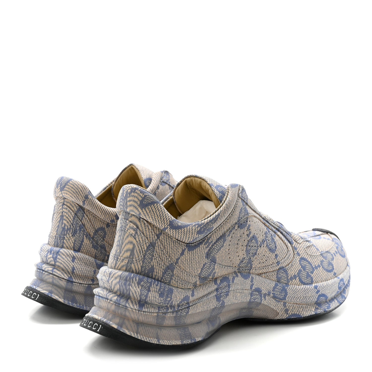 Gucci Ultralight Plume Calfskin Monogram Printed Womens Gucci Run Sneakers 37.5 Beige Blue 5 of 10