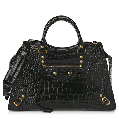 Balenciaga Shiny Supple Calfskin Crocodile Embossed Brass Hardware Neo Classic City Black 1 of 8