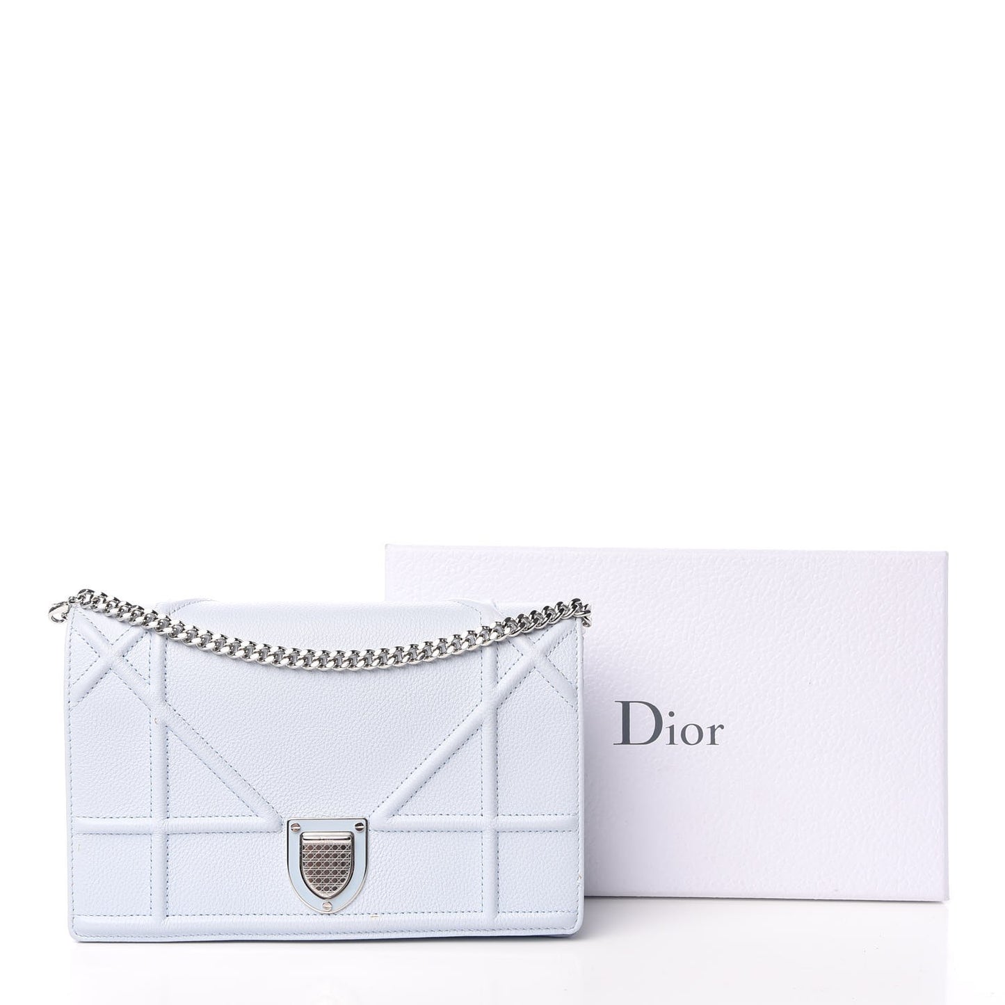 Grained Calfskin Diorama Wallet on Chain Pouch Light Blue