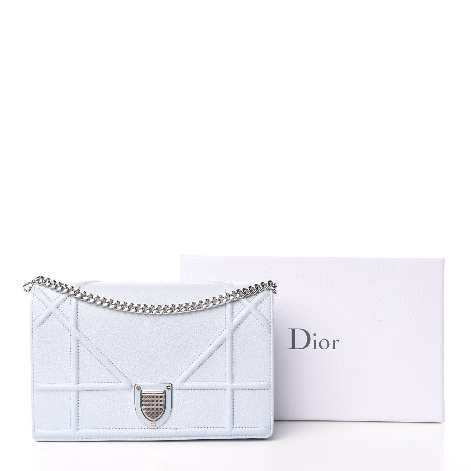 Christian Dior Grained Calfskin Diorama Wallet on Chain Pouch Light Blue 15 of 15