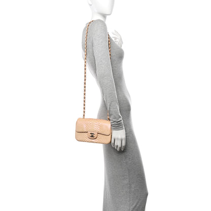 Chanel Iridescent Snakeskin Mini Rectangular Flap Beige 3 of 10