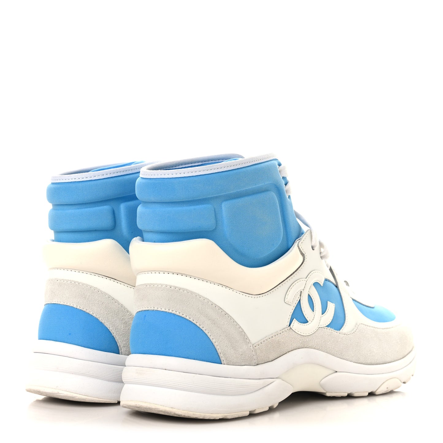 Suede Calfskin Lambskin High Top CC Sneakers 39 White Blue