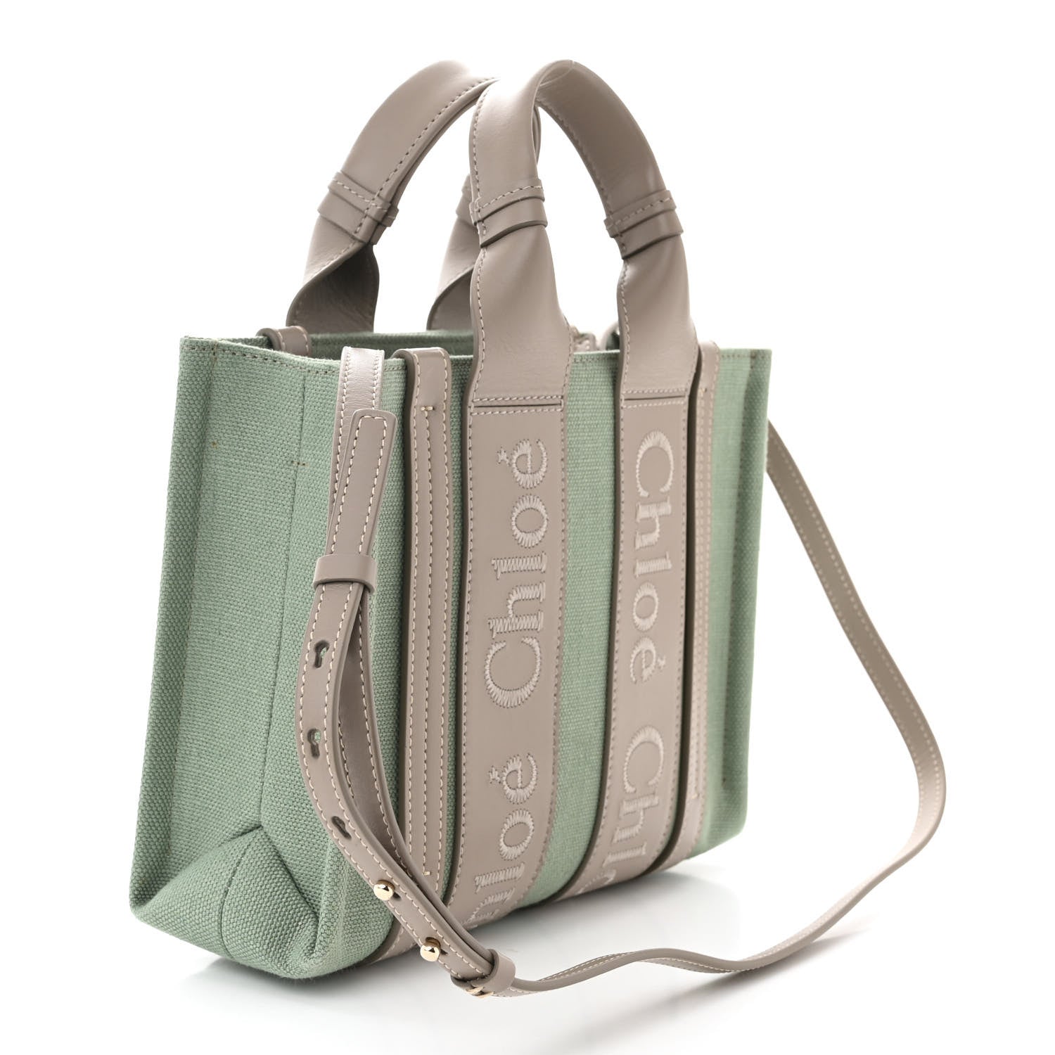Chloe Cotton Calfskin Small Woody Ribbon Tote Faded Green 3 of 10