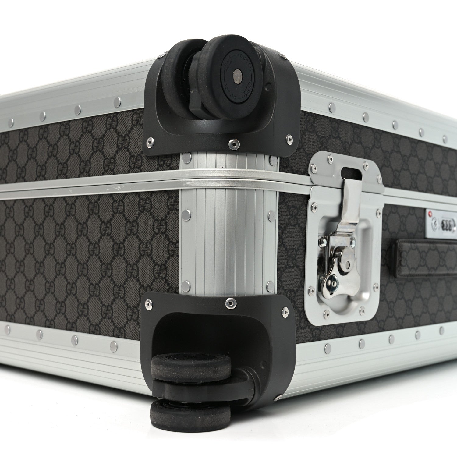 Gucci GG Supreme Monogram Aluminium Porter Medium Trolley Suitcase Silver Grey Black Graphite Grey 8 of 9