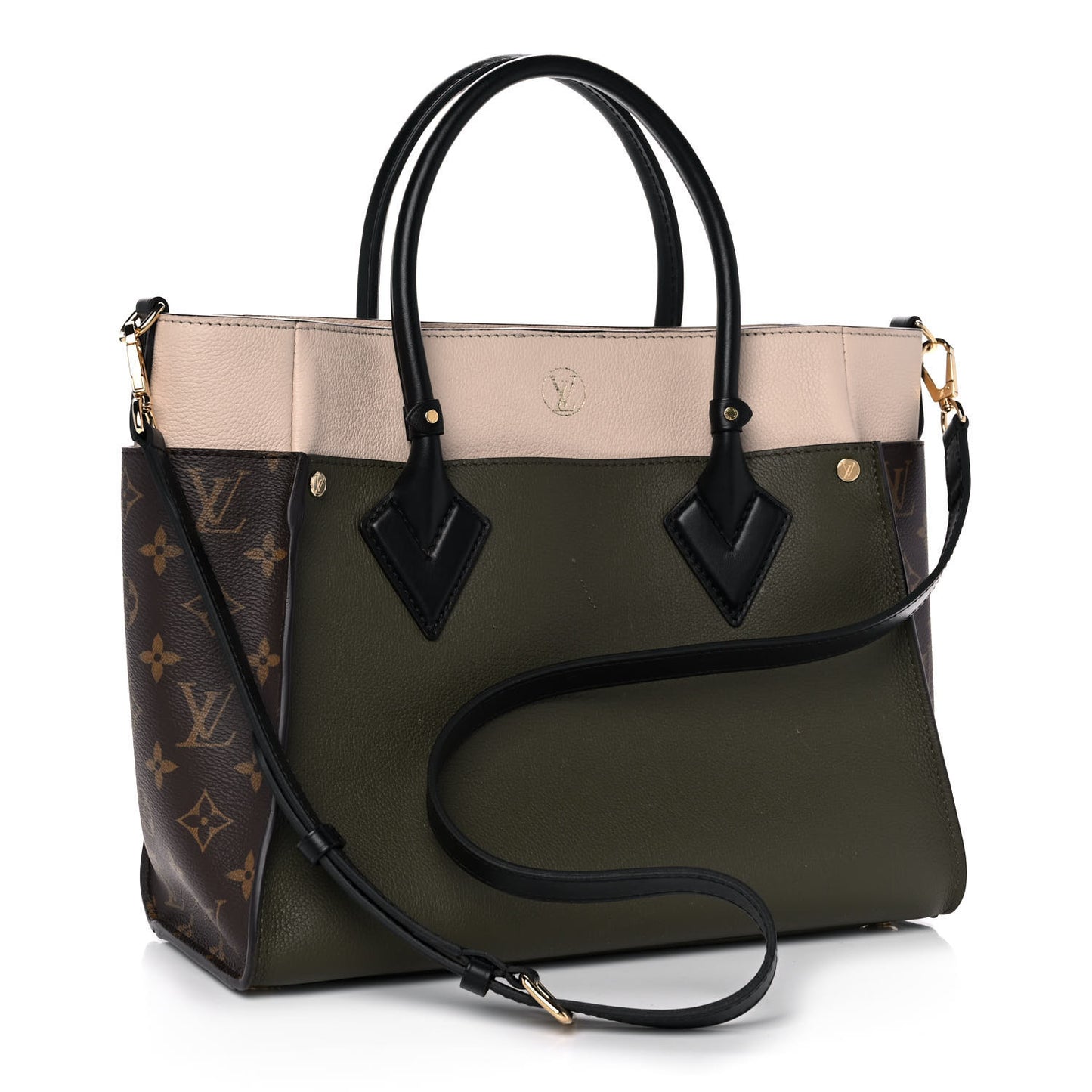 Calfskin Monogram On My Side MM Laurier Green Toffee Latte Beige