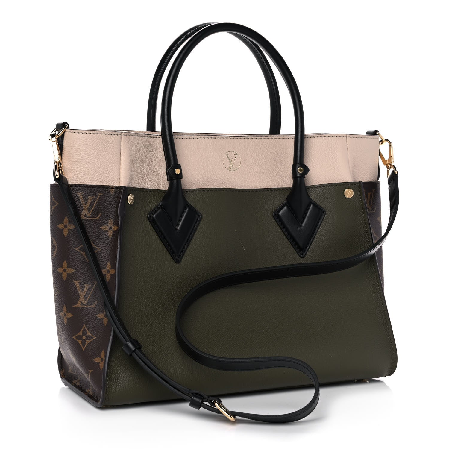 Louis Vuitton Calfskin Monogram On My Side MM Laurier Green Toffee Latte Beige 3 of 10