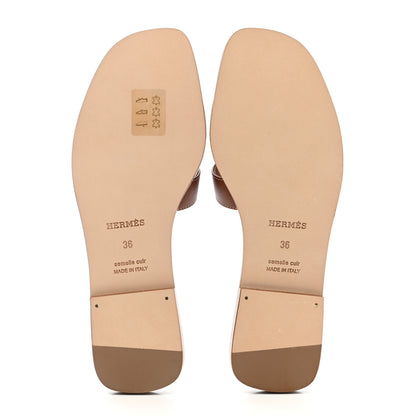 Hermes Box Calfskin Oran Sandals 36 Gold 6 of 9