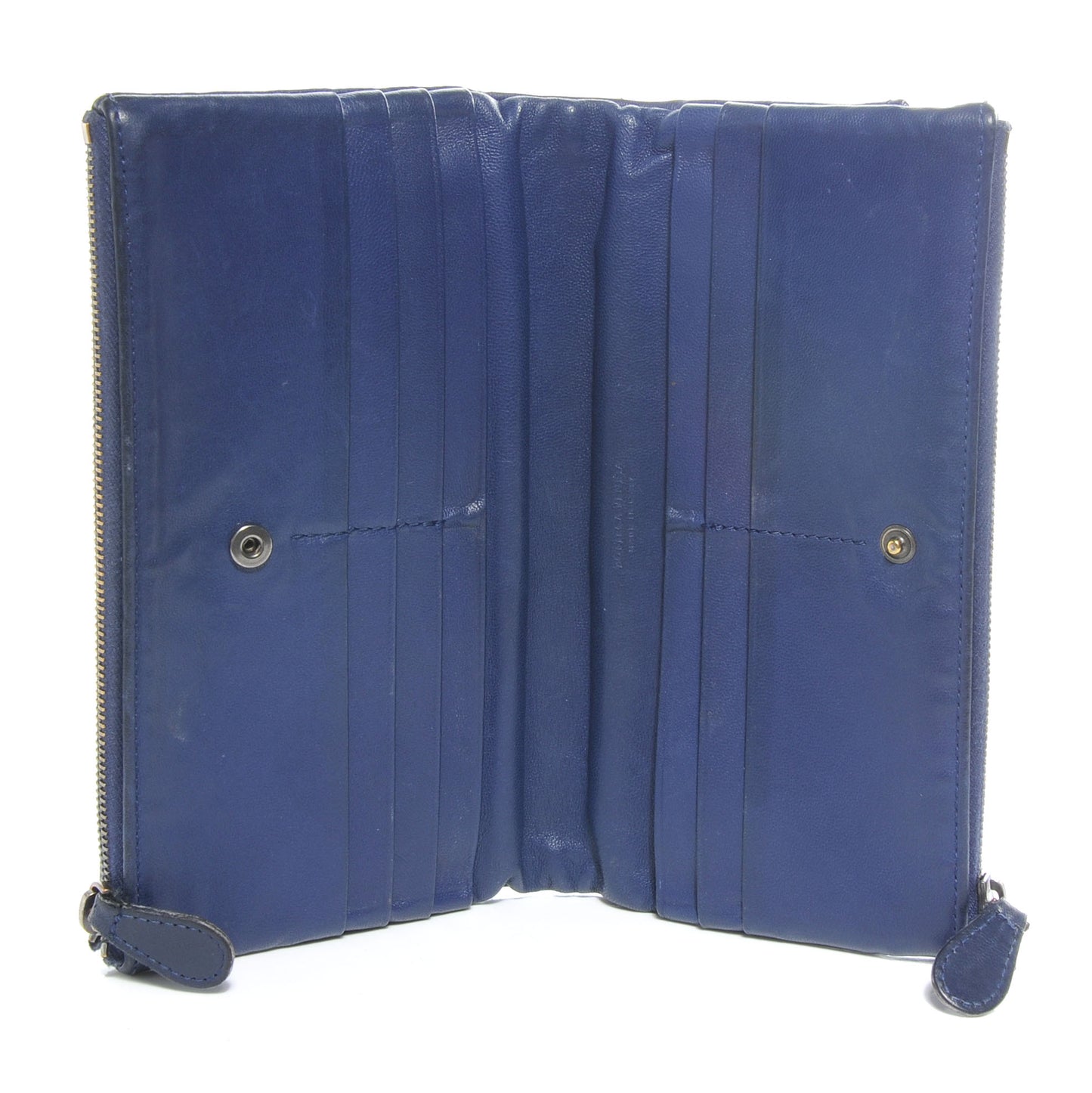Nappa Intrecciato Double Zip Wallet Navy