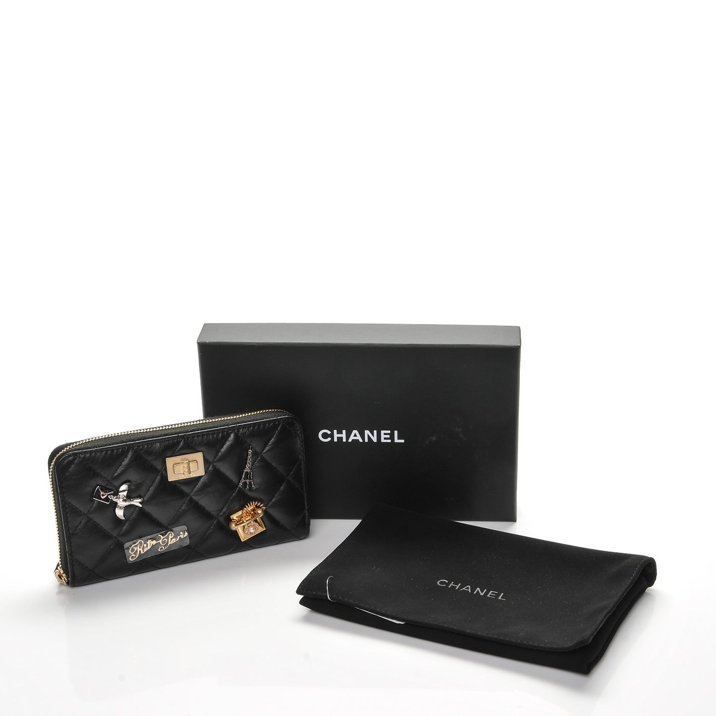 Aged Calfskin Quilted Small Lucky Charms 2.55 Reissue Zip Around Wallet Black