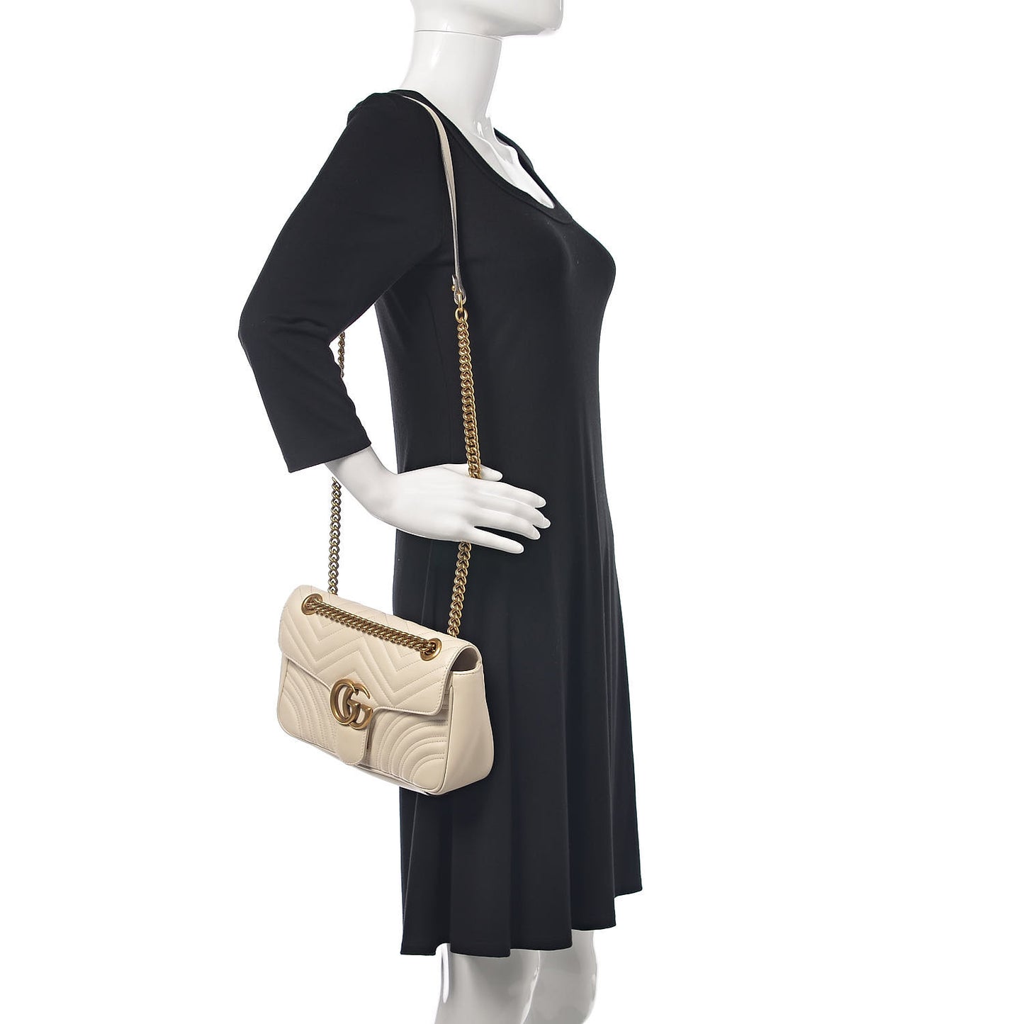 Calfskin Matelasse Small GG Marmont Shoulder Bag White