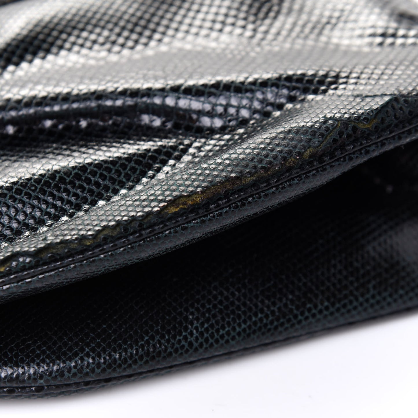 Lizard Pleated Evening Bag Black