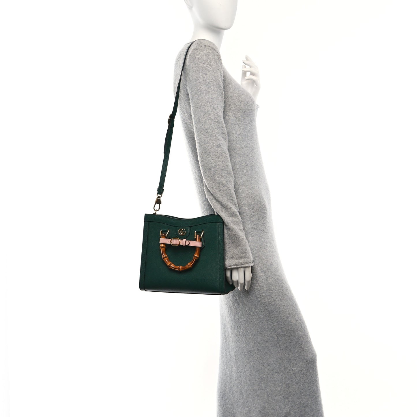 Textured Dollar Calfskin Web Small Diana Tote Bag Green