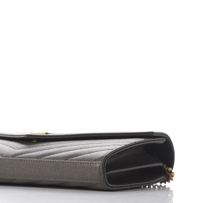 Saint Laurent Grain De Poudre Matelasse Chevron Monogram Chain Wallet Pebble 7 of 8