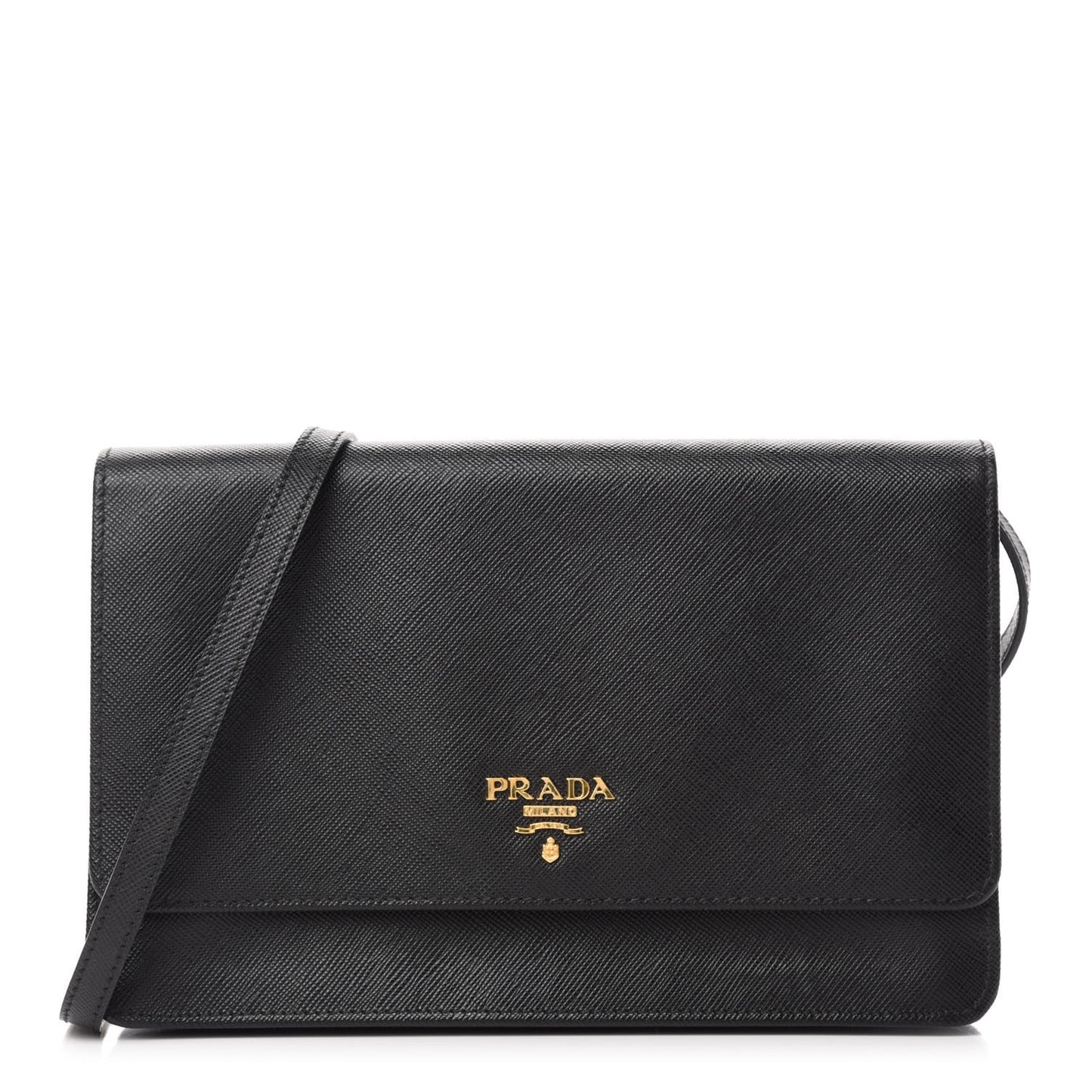Saffiano Metal Flap Wallet With Strap Black